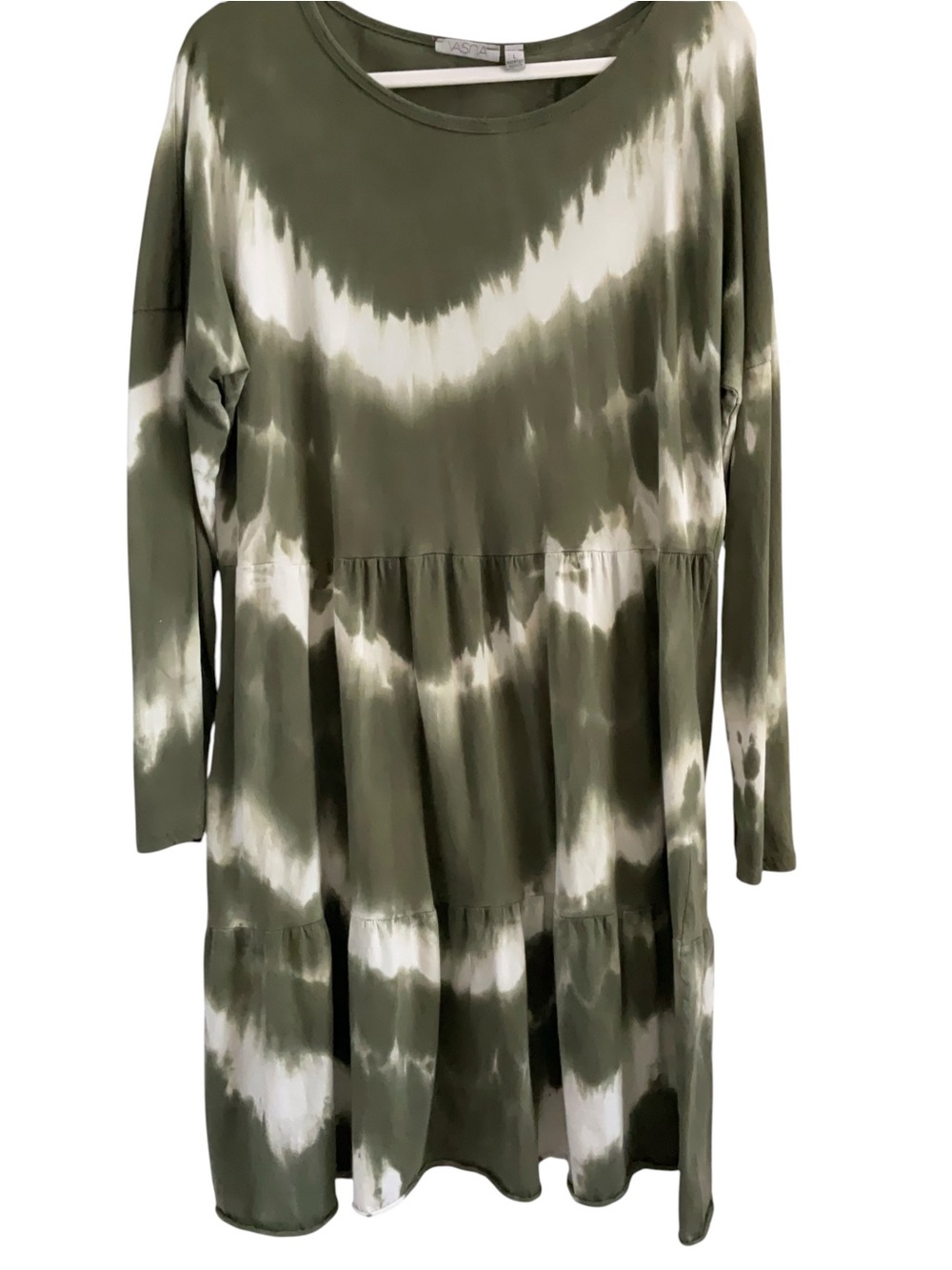 Vasna Olive and White Tie-Dye Midi Dress